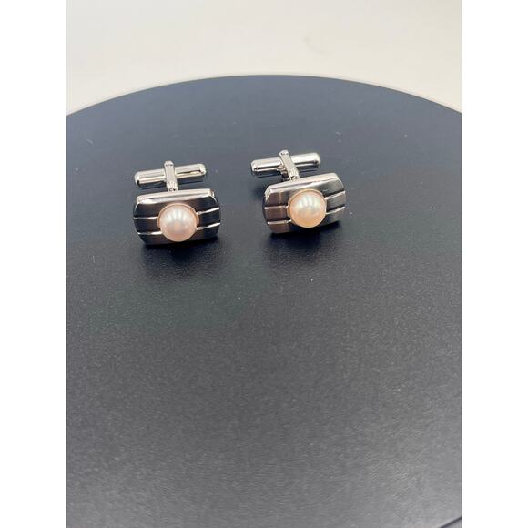 Japanese Vintage Akoya Pearl Tie Clip Cuff Link Set 2013 Japan 10k Gold Plated - Picture 5 of 13